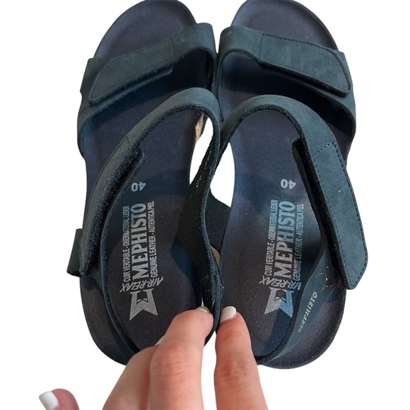 Mephisto Coraly Blue Velcro Heeled Cork Ergonomic Sandals Size EU 40 US 10 - Picture 5 of 7